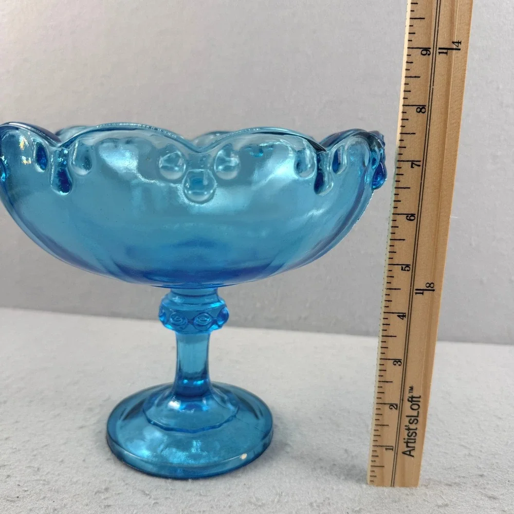 Vtg Indiana Glass Blue Teardrop Garland Pedestal Compote Bowl MCM Centerpiece 8
